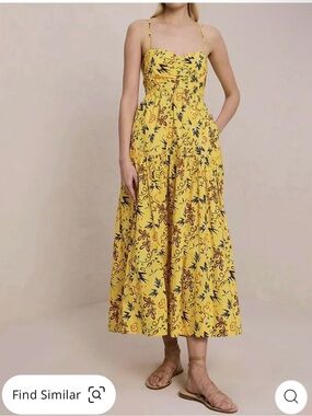 A.L.C. Yellow Floral Midi Dress with Spaghetti Straps